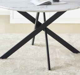 HomeTouch 80cm Modern White Marble Effect Round Dining Table with Black Metal Legs in Walnut - Size: 1 Pack - thumbnail 9