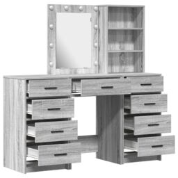 Berkfield Home 3 Piece Dressing Table Set with LED Grey Sonoma Engineered Wood - thumbnail 7