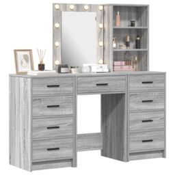 Berkfield Home 3 Piece Dressing Table Set with LED Grey Sonoma Engineered Wood - thumbnail 3