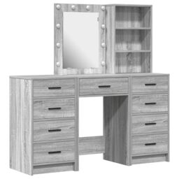Berkfield Home 3 Piece Dressing Table Set with LED Grey Sonoma Engineered Wood - thumbnail 2