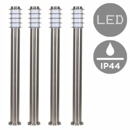 ValueLights Wharf Pack of 4 Stainless Steel Outdoor 1000mm Ground Post Bollard Lights in Silver - thumbnail 2