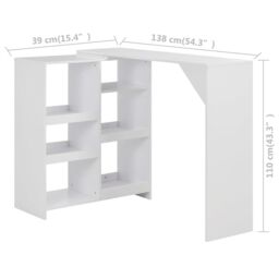 Berkfield Home Bar Table with Moveable Shelf White 138x39x110 cm - Size: 138 x 39 x 110 cm - thumbnail 6