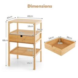 Hinsinc 2 Pack Bamboo Nightstands With Drawer Storage in Brown - Size: 0.6m2 - thumbnail 2