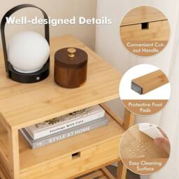 Hinsinc 2 Pack Bamboo Nightstands With Drawer Storage in Brown - Size: 0.6m2 - thumbnail 5