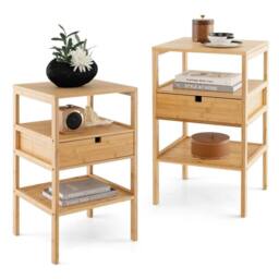 Hinsinc 2 Pack Bamboo Nightstands With Drawer Storage in Brown - Size: 0.6m2 - thumbnail 1