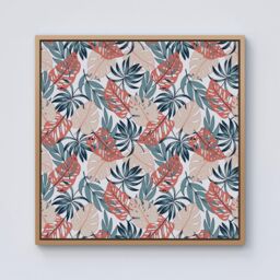 Warren Reed - Designer Tropical Leaf Pattern Framed Canvas in Light Brown - Size: w40 inch x h40 inch - thumbnail 1