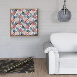 Warren Reed - Designer Tropical Leaf Pattern Framed Canvas in Light Brown - Size: w40 inch x h40 inch - thumbnail 2