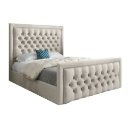 KDMD Napster Upholstered Soft Velvet Designer Bed Frame in Cream - Size: Single - thumbnail 1
