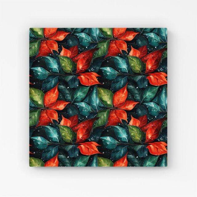 Warren Reed - Designer Christmas Watercolour Holly Leaf Canvas in Red - Size: w40 inch x h40 inch - image 1