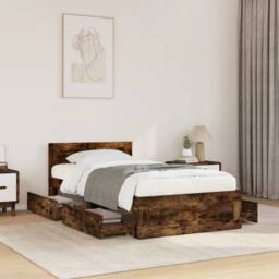 Berkfield Home Durable Bed Frame with Headboard Frame Smoked Oak 75x190 cm Small in Brown - Size: Small Single - thumbnail 2
