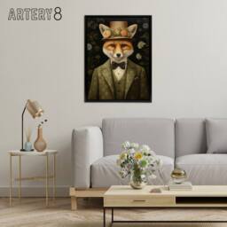 "Artery8 Gentleman Fox In Floral Victorian Suit Framed Canvas Wall Art Print in Brown - Size: W24"" x H32""" - thumbnail 3
