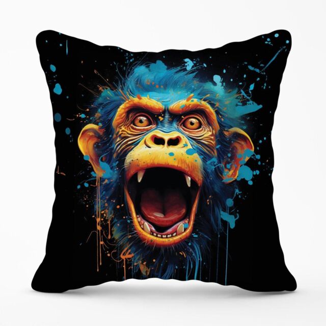 Warren Reed - Designer Crazy Monkey face Splashart Outdoor Cushion in Blue - Size: 45 cm x 45 cm - image 1