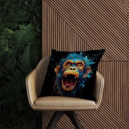 Warren Reed - Designer Crazy Monkey face Splashart Outdoor Cushion in Blue - Size: 45 cm x 45 cm - thumbnail 2