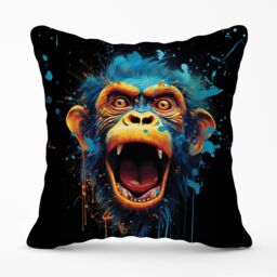 Warren Reed - Designer Crazy Monkey face Splashart Outdoor Cushion in Blue - Size: 45 cm x 45 cm - thumbnail 1