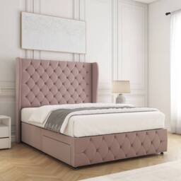 "BSSPOKE Faye Plush Velvet Divan Bed Set 54"" Headboard & Mattress No Drawers in Pink - Size: Double" - thumbnail 2