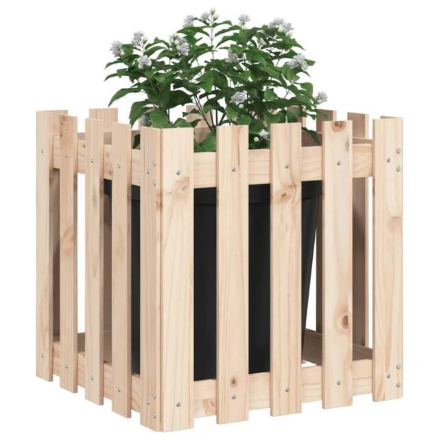 Berkfield Home Beautiful Garden Planter with Fence Design 50x50x50 cm Solid Wood Pine in Light Tan - Size: 50 x 50 x 50 cm - image 1