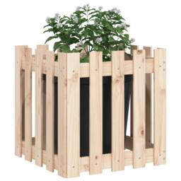 Berkfield Home Beautiful Garden Planter with Fence Design 50x50x50 cm Solid Wood Pine in Light Tan - Size: 50 x 50 x 50 cm