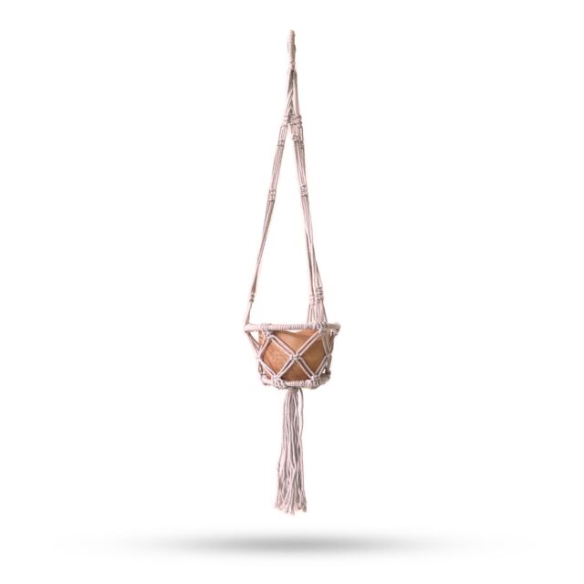 KDMD Macrame Hooped Pot Holder Small - Beige - 16cm Hoop in Brown