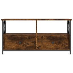 Berkfield Home TV Cabinet Smoked Oak 90x33x45 cm Engineered Wood&Iron in Brown - Size: 90 x 33 x 45 cm - thumbnail 5