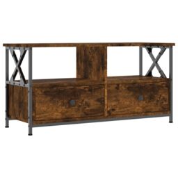 Berkfield Home TV Cabinet Smoked Oak 90x33x45 cm Engineered Wood&Iron in Brown - Size: 90 x 33 x 45 cm - thumbnail 2