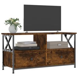 Berkfield Home TV Cabinet Smoked Oak 90x33x45 cm Engineered Wood&Iron in Brown - Size: 90 x 33 x 45 cm - thumbnail 3