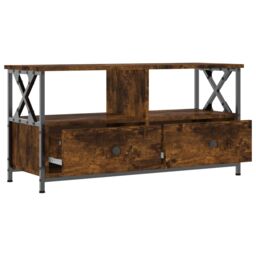 Berkfield Home TV Cabinet Smoked Oak 90x33x45 cm Engineered Wood&Iron in Brown - Size: 90 x 33 x 45 cm - thumbnail 6