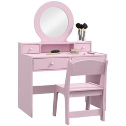 AIYAPLAY Kids Dressing Table Set w/ Stool, Mirror, Drawers in Pink - Size: 100 cm x 100 cm - thumbnail 2