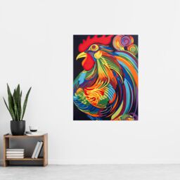 Artery8 Wall Art Print Cockerel Rooster Chicken Hen Neon Colour Feathers Graphic Artwork Vibrant Bold Bright Colourful Painting Poster - thumbnail 4