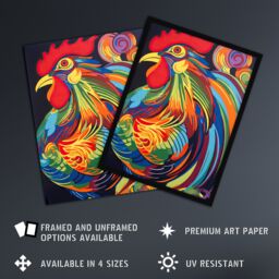 Artery8 Wall Art Print Cockerel Rooster Chicken Hen Neon Colour Feathers Graphic Artwork Vibrant Bold Bright Colourful Painting Poster - thumbnail 2
