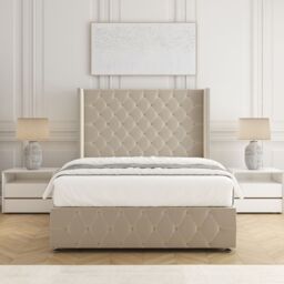 "BSSPOKE Mayfair Plush Velvet Divan Bed 54""Headboard & No Mattress No Drawers in Cream - Size: Double" - thumbnail 3
