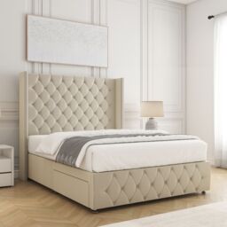 "BSSPOKE Mayfair Plush Velvet Divan Bed 54""Headboard & No Mattress No Drawers in Cream - Size: Double" - thumbnail 2