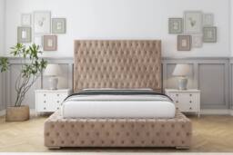 "Sloomy Ambassador Naples Frame-Mattress - 50"" Upholstered Headboard in Light Brown - Size: Small Double"