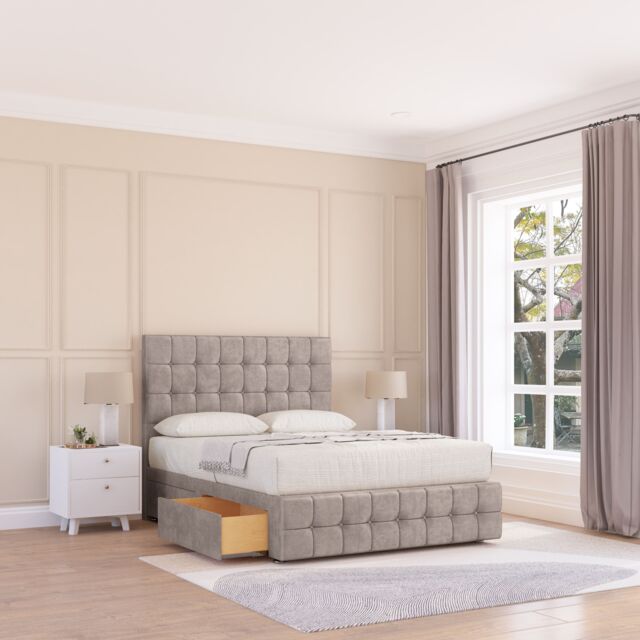 "Sloomy Berlin Divan Bed Base 2 Drawers 12"" Footboard & 54"" Floor Standing Headboard in Cream - Size: Double" - image 1