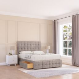 "Sloomy Berlin Divan Bed Base 2 Drawers 12"" Footboard & 54"" Floor Standing Headboard in Cream - Size: Double" - thumbnail 1