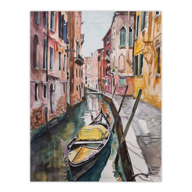 "Artery8 Gondola in Venice Canal Watercolour Classic Wall Art Print - Size: W12"" x H16""" - image 1