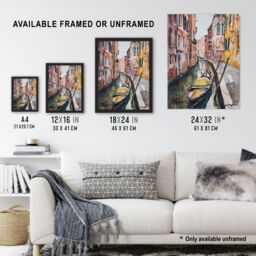 "Artery8 Gondola in Venice Canal Watercolour Classic Wall Art Print - Size: W12"" x H16""" - thumbnail 3