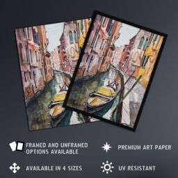 "Artery8 Gondola in Venice Canal Watercolour Classic Wall Art Print - Size: W12"" x H16""" - thumbnail 2