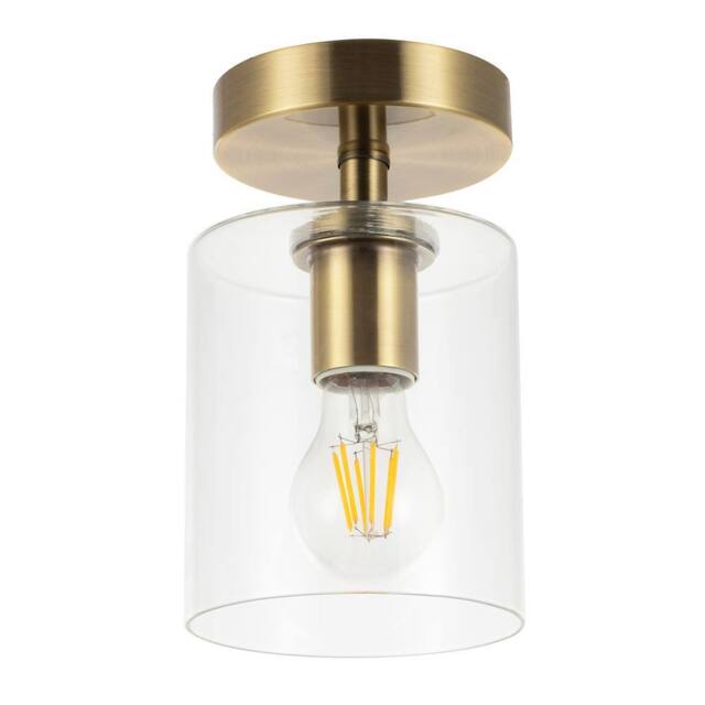 Happy Homewares Antique Brass Compact Ceiling Light Fitting with Clear Glass Shade in Metallic Gold - image 1
