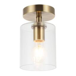 Happy Homewares Antique Brass Compact Ceiling Light Fitting with Clear Glass Shade in Metallic Gold - thumbnail 2