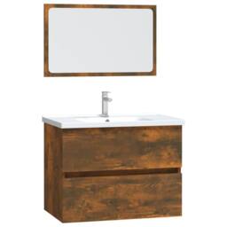 Berkfield Home 2 Piece Bathroom Furniture Set Smoked Oak Engineered Wood in Brown - thumbnail 1