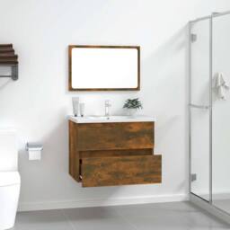 Berkfield Home 2 Piece Bathroom Furniture Set Smoked Oak Engineered Wood in Brown - thumbnail 3