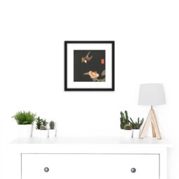Artery8 Jakuchu Swallow Camillia Bird Flower Japan Painting 8X8 Inch Square Wooden Framed Wall Art Print Picture with Mount in Black - thumbnail 2