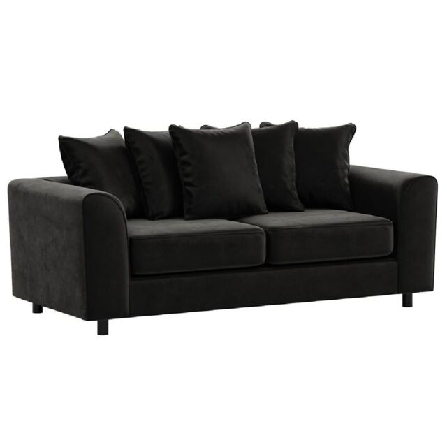 Furnishings For Less UK Brooklyn Plush Velvet Foam Fabric 3 Seater Sofa Scatter Back in Black - image 1