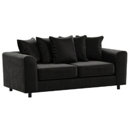 Furnishings For Less UK Brooklyn Plush Velvet Foam Fabric 3 Seater Sofa Scatter Back in Black - thumbnail 1
