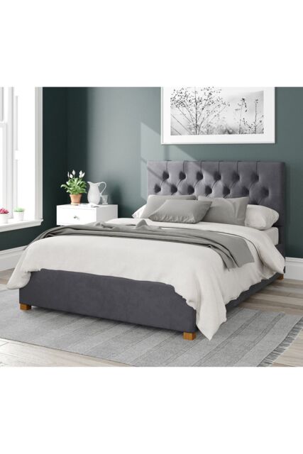 Aspire Olivier Upholstered Ottoman Storage Bed, Plush Velvet Fabric in Grey - Size: Double - image 1