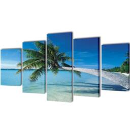 Berkfield Home Canvas Wall Print Set Sand Beach with Palm Tree 200 x 100 cm - thumbnail 2