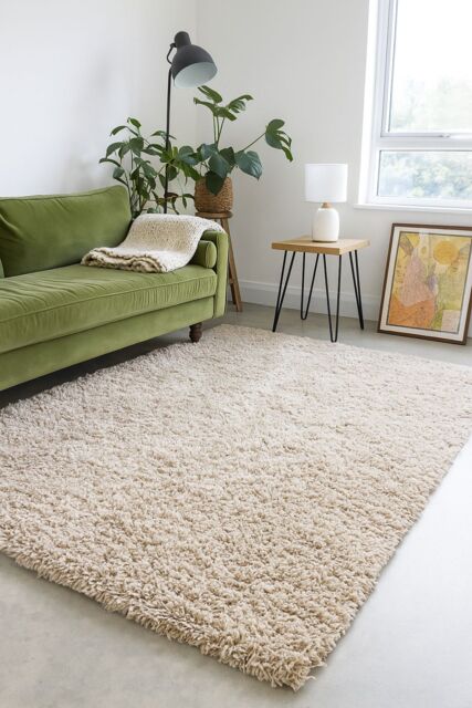 Kukoon Beige Soft Shaggy Rug Cream Fluffy Deep Pile Warm Bedroom Carpet Runner Mat - Size: 60 cm x 110 cm - image 1