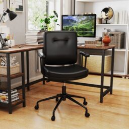 Costway Home Office Chair Small Desk Chair w/Adjustable Height & Wheels-Black in Black - thumbnail 2