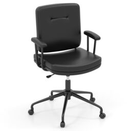 Costway Home Office Chair Small Desk Chair w/Adjustable Height & Wheels-Black in Black