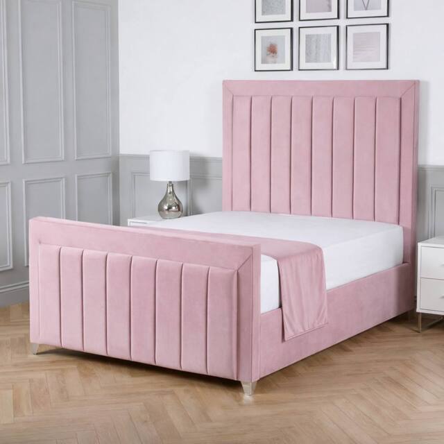 Living Comfort Bedz Elara Upholstered Gas Lift Storage Bed with 48 Inch Headboard in Pink - Size: Double - image 1